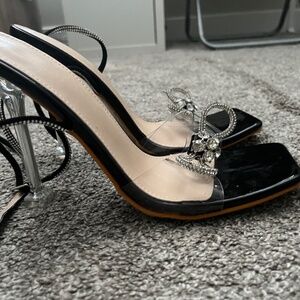 SHEIN Black heels with silver rhinestones